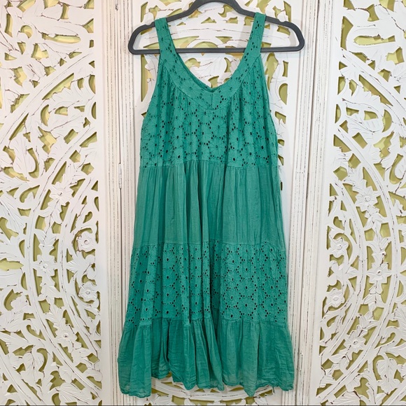 M Made in Italy Dresses & Skirts - NWT M Made in Italy Teal Green Eyelet Swing Dress